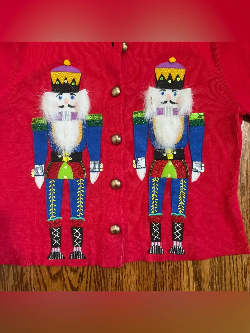 Belle Pointe Vintage Red Nutcracker Holiday Button Down Sweater Size Medium